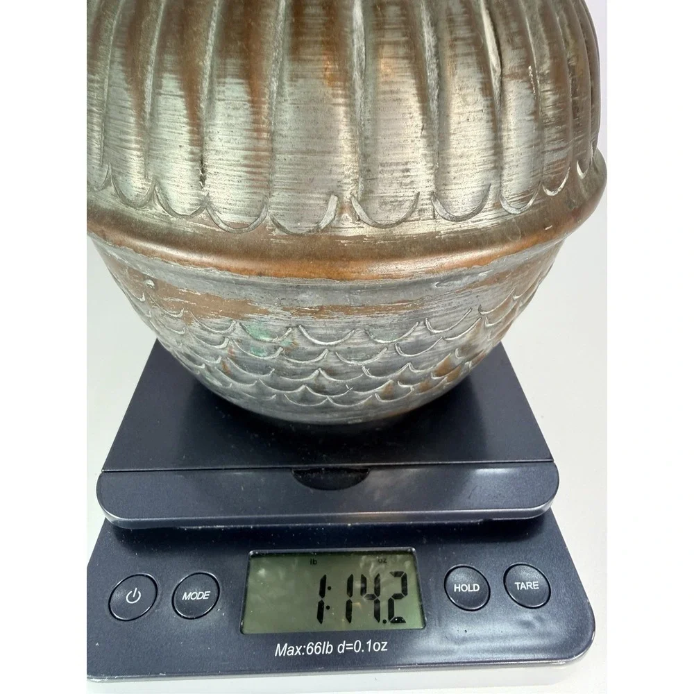 Silver Washed Egyptian Copper Vase‎ surahi vessel Vintage 12